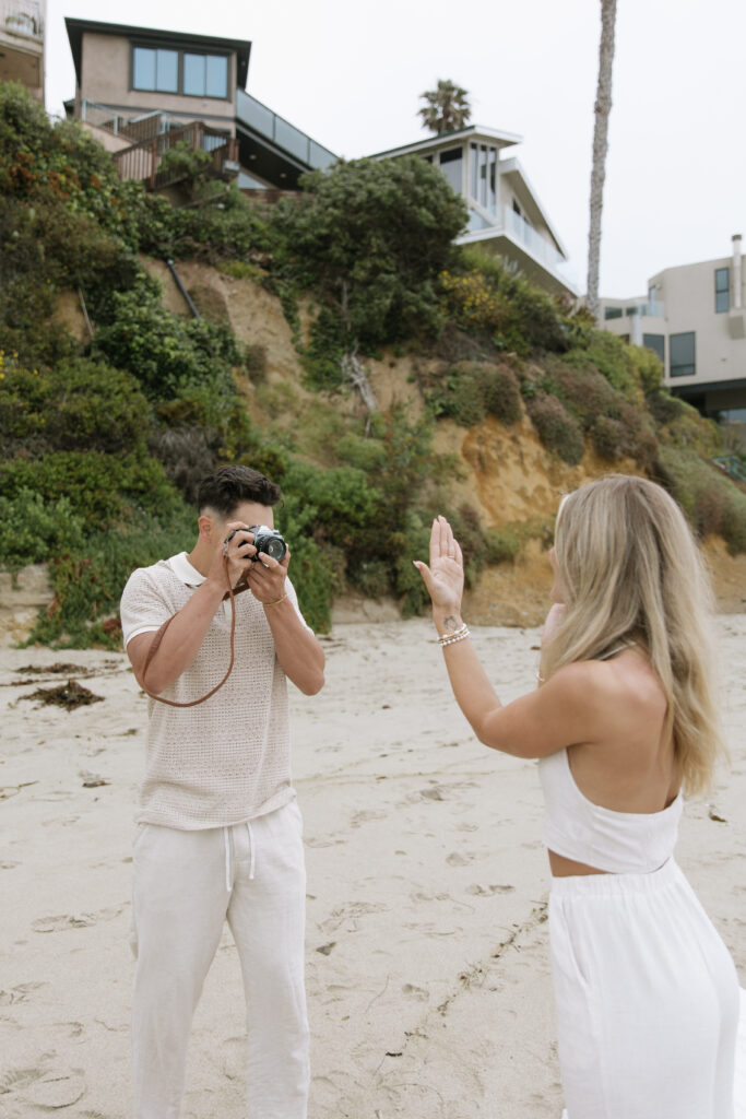 Film photography during laguna beach engagement session. 