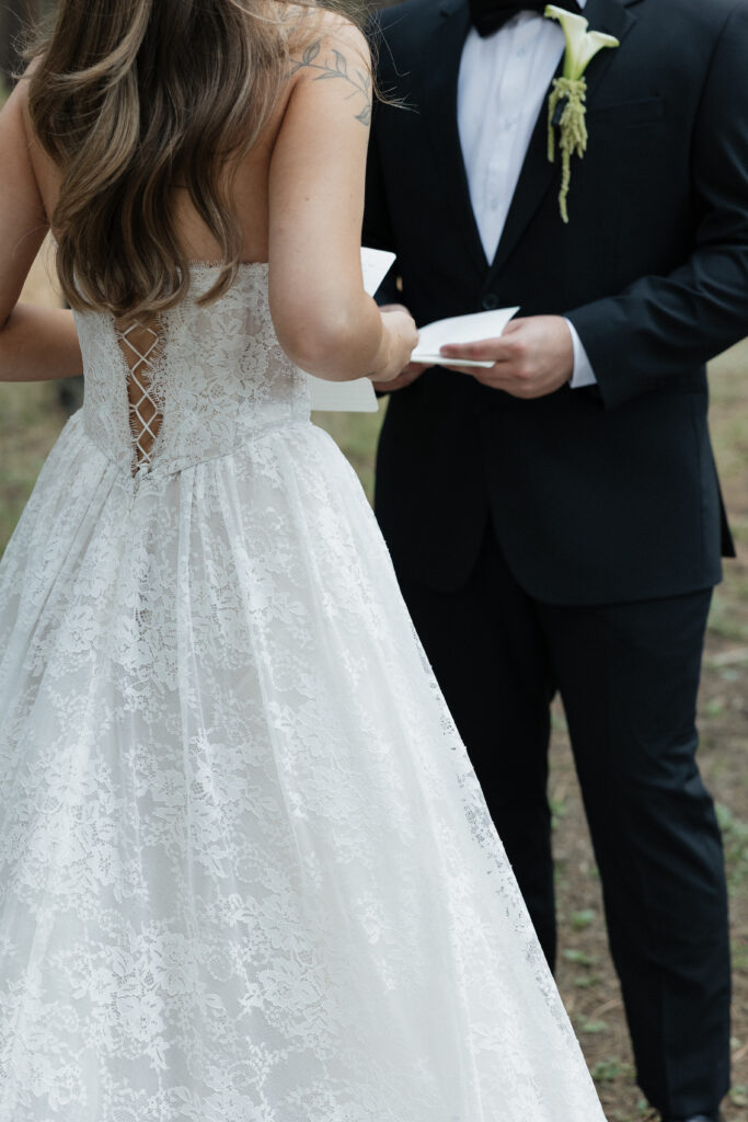 Timeless images of first look at Flagstaff Arizona wedding Nordic Village