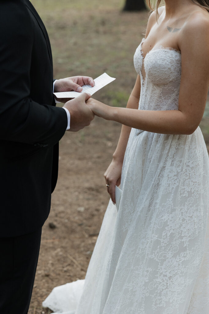 Timeless images of first look at Flagstaff Arizona wedding Nordic Village