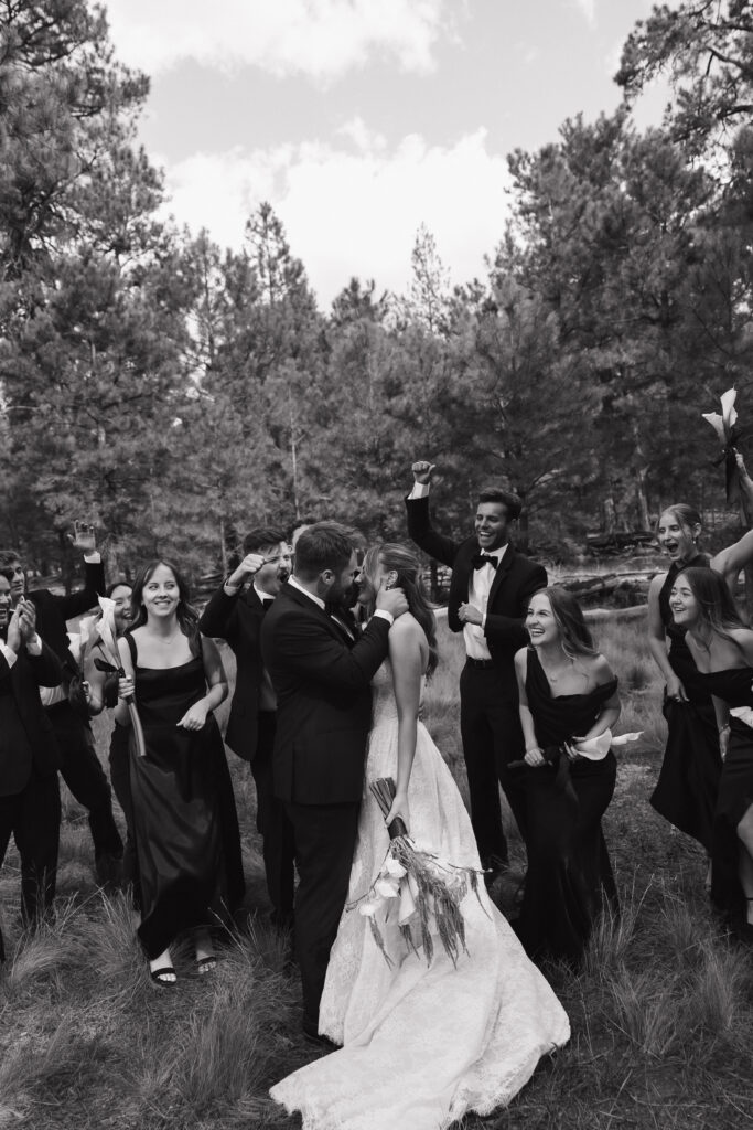 Classic black bridal party attire timeless Flagstaff Arizona wedding at Nordic Village