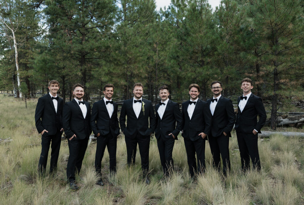 Classic black bridal party attire timeless Flagstaff Arizona wedding at Nordic Village