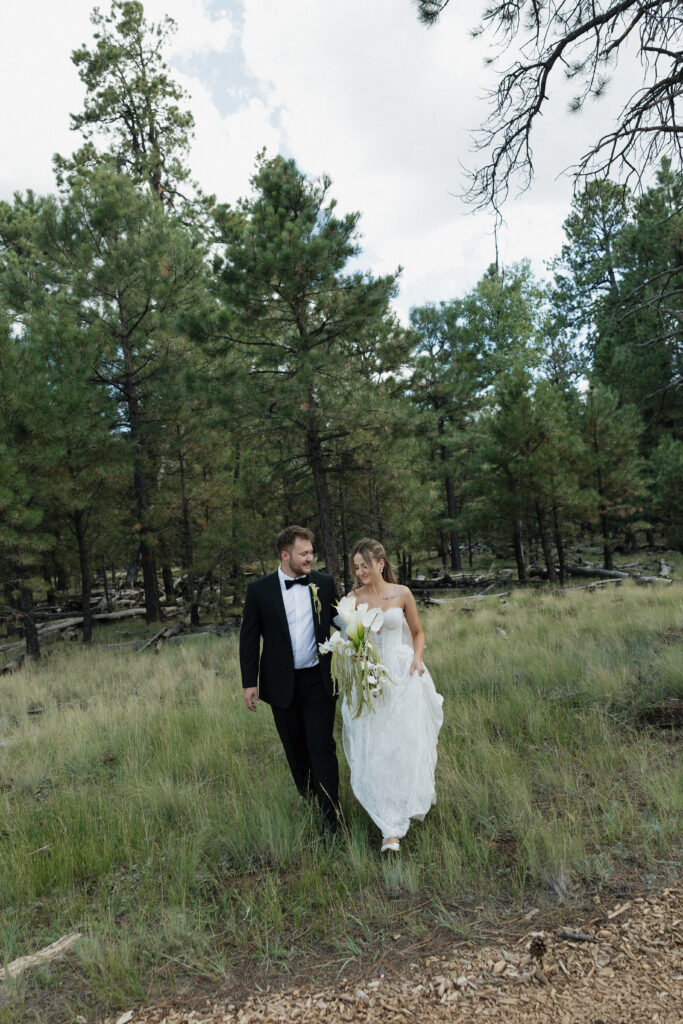 Sophisticated wedding portraits timeless Flagstaff Arizona wedding mountain forest