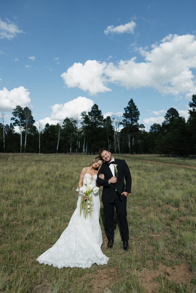 Sophisticated wedding portraits timeless Flagstaff Arizona wedding mountain forest