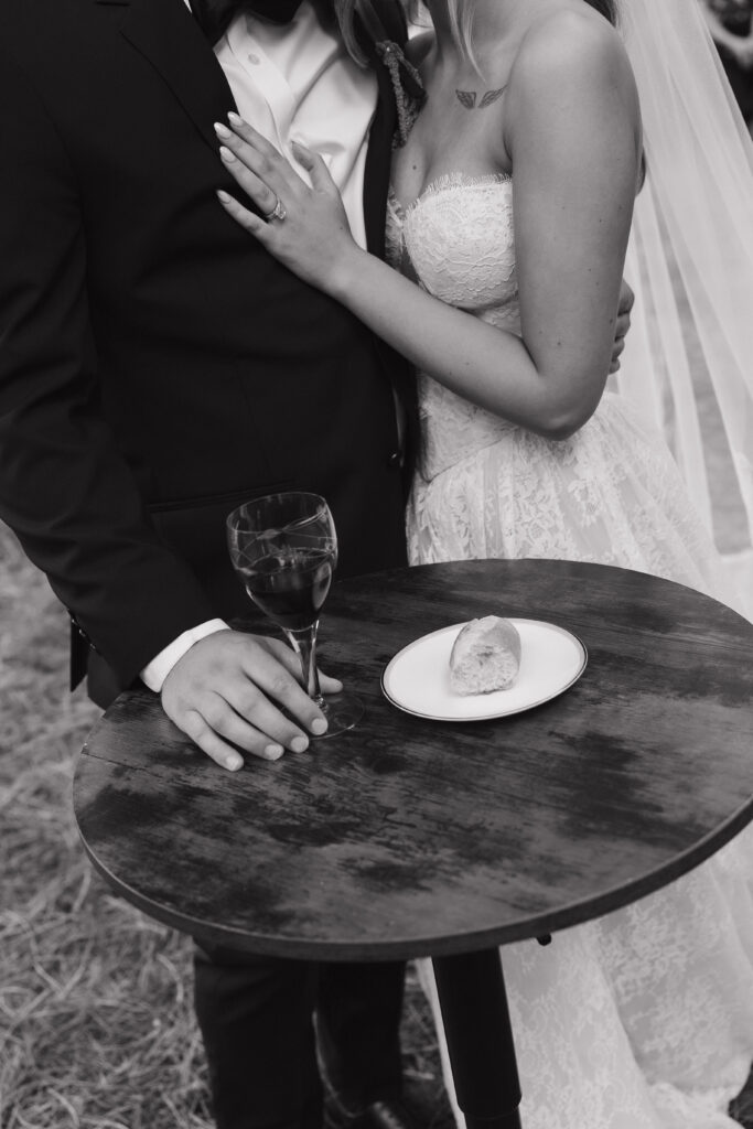 Bride and groom exchanging vows timeless Flagstaff Arizona wedding Nordic Village