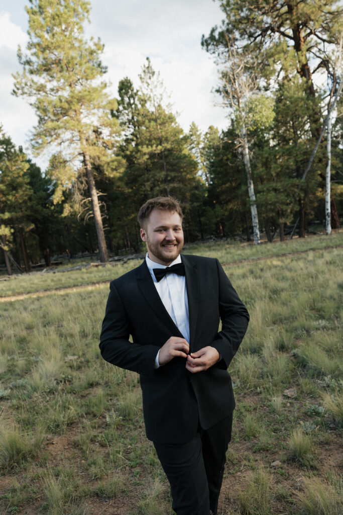 Groom portraits timeless Flagstaff Arizona wedding at Nordic Village