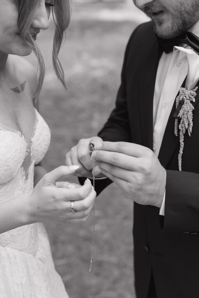 Timeless images of first look at Flagstaff Arizona wedding Nordic Village