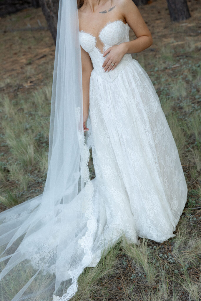 Elegant bride portraits timeless Flagstaff Arizona wedding at Nordic Village