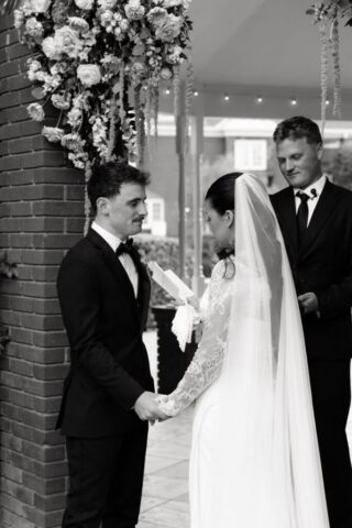 Outdoor wedding ceremony at Stonebridge Manor Mesa Arizona garden estate